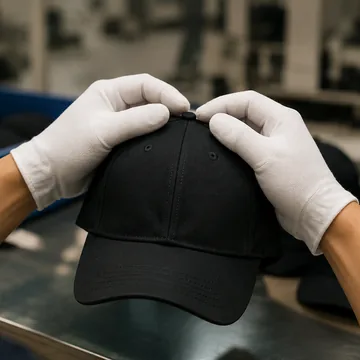 Gloved inspection of cap construction and stitching