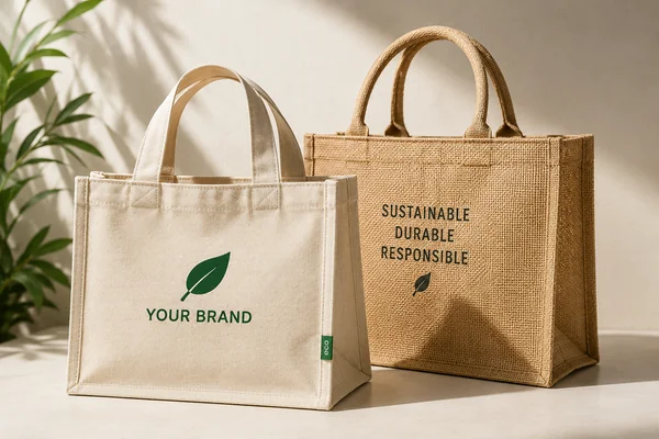 Custom-branded cotton canvas tote bag and jute shopping bag for private-label programs