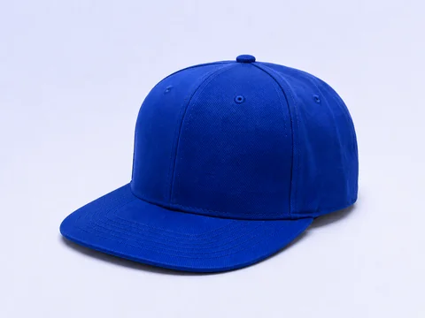 Royal blue structured snapback hat with flat brim