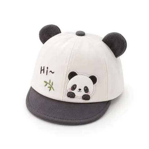 Black and white panda character cap for children